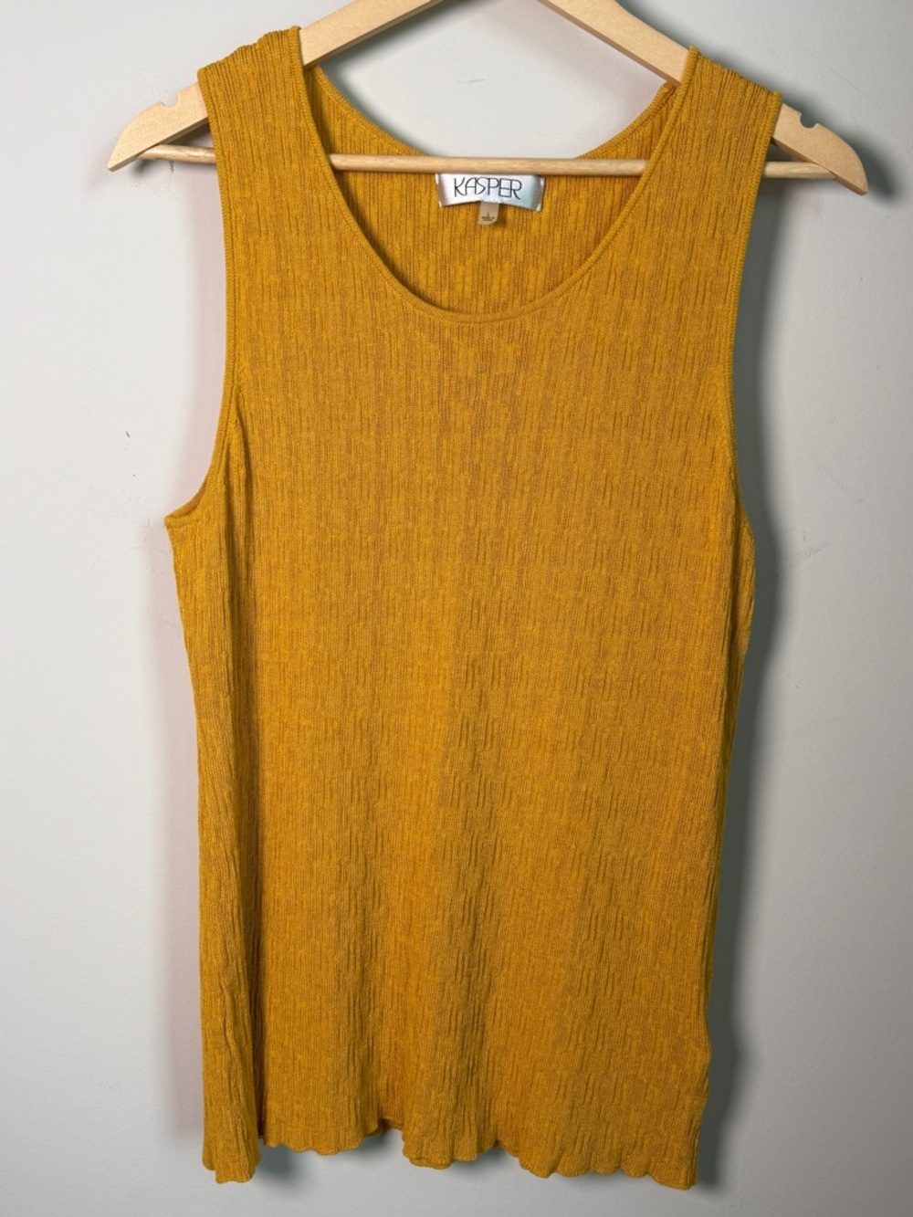 Kasper Mustard Gold Ribbed Knit Tank Top Size L Sleeveless Cotton Yellow Y2K